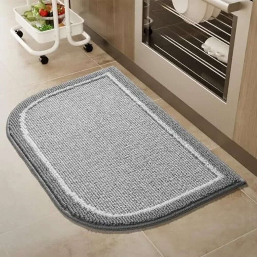 Non Slip Washable, Durable Dirt Resist Half Circle Rug Kitchen Mat 18 x 28 Gray